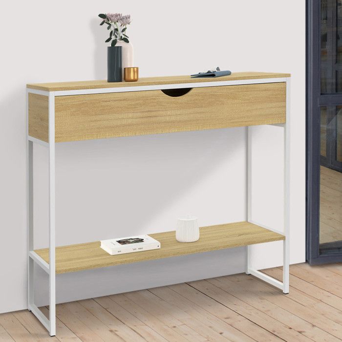 Consola industrial detroit de madera blanca - 90 cm