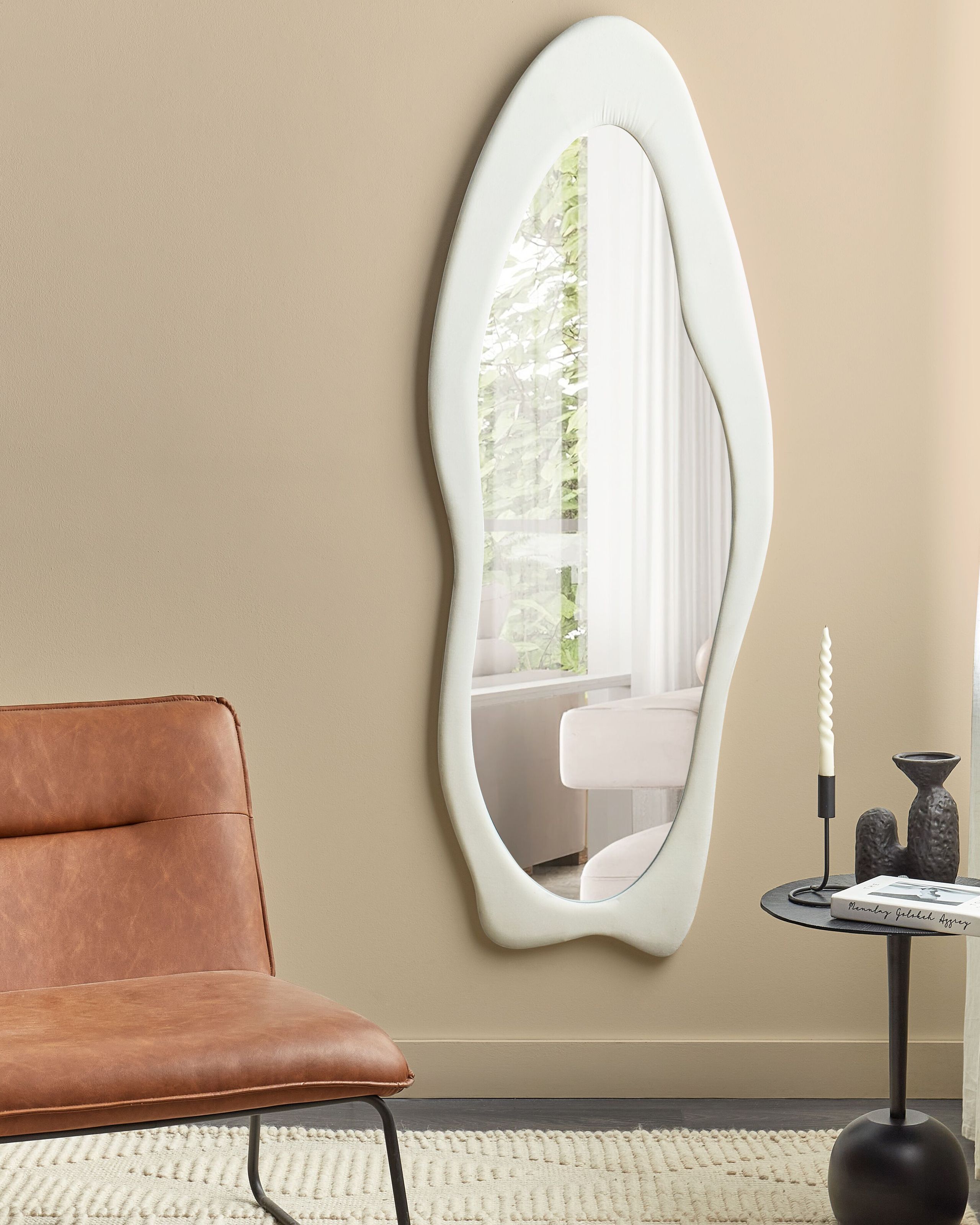Espejo de pared reigny 57 cm 160 cm terciopelo blanco