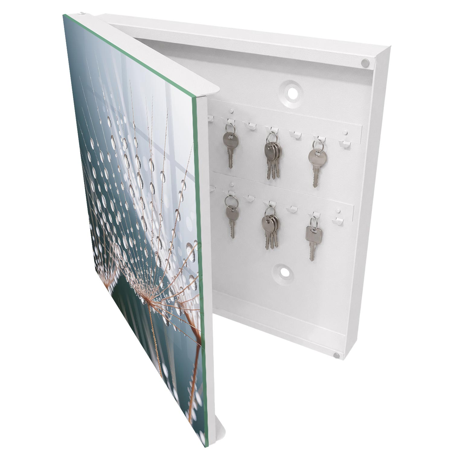 Caja para llaves 30x30x5 gotas de agua, apertura izquierda blanca
