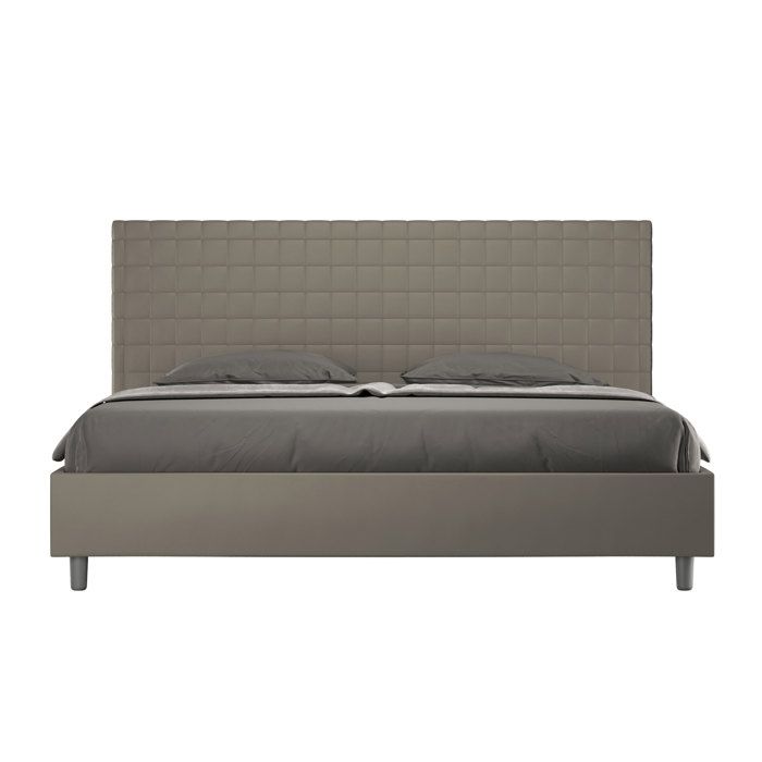 Cama tapizada 200x200 cm - pu cappuccino - cabecero acolchado