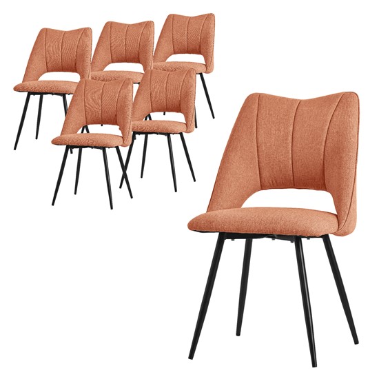 Juego 6x sillas de comedor sillón tapizado asiento naranja poliéster