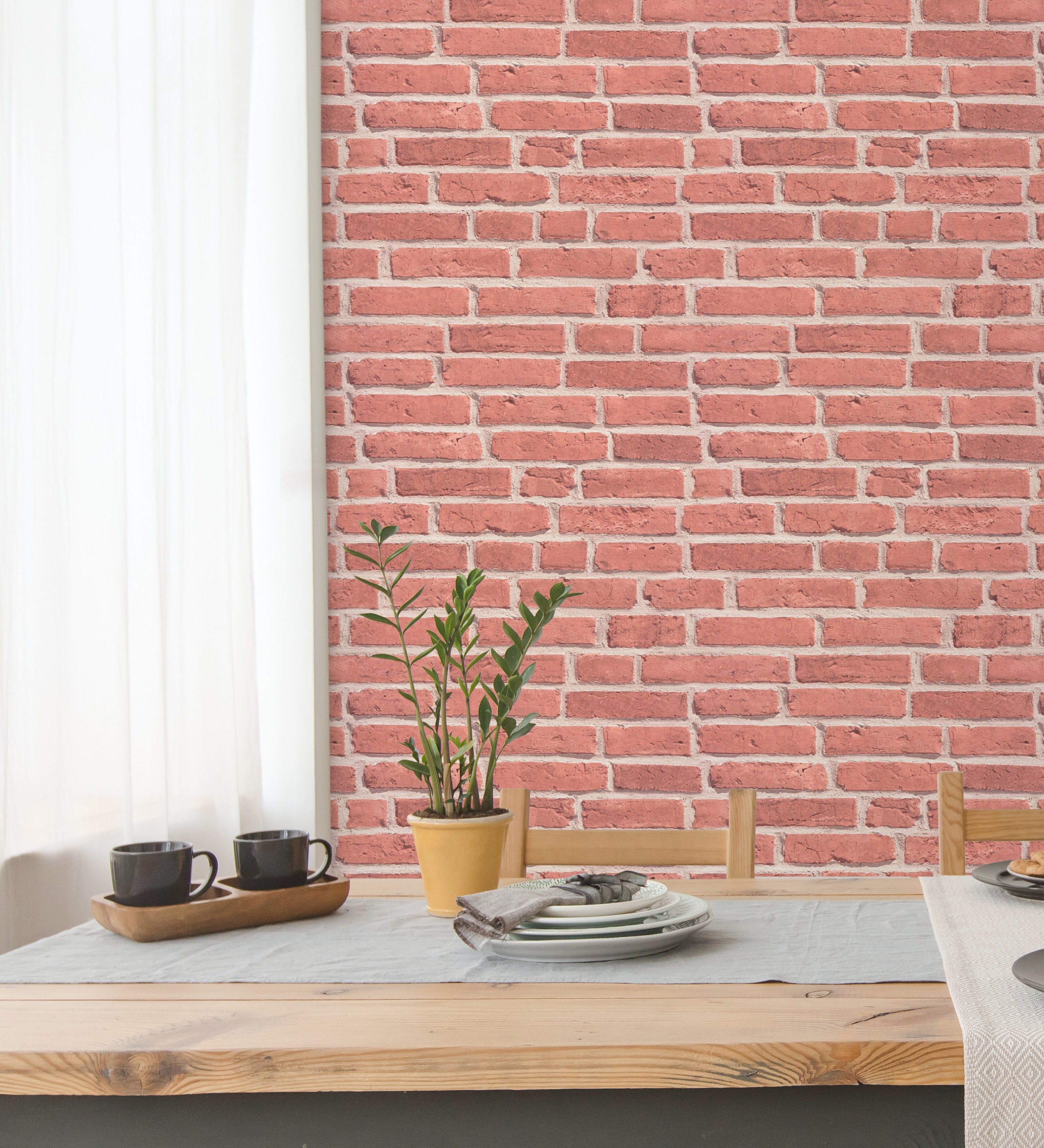 Papel pintado gaulan lavable muro ladrillos teja textura relieve 5.33m²