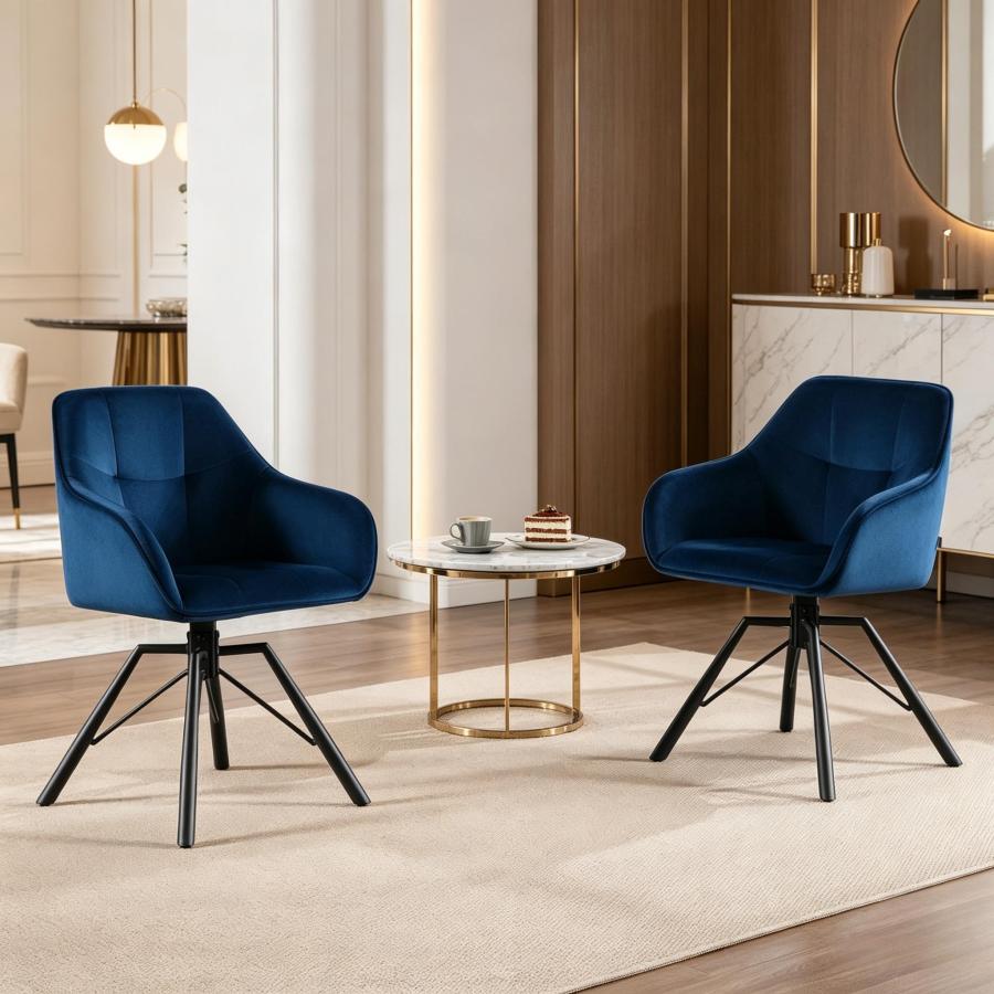 Silla de comedor giratoria terciopelo azul con reposabrazos set de 2