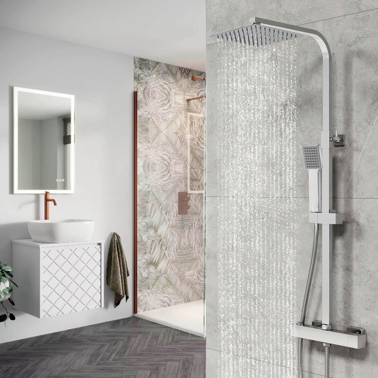 Aica set de ducha con columna termostato cromo ducha lluvia barra ajustable