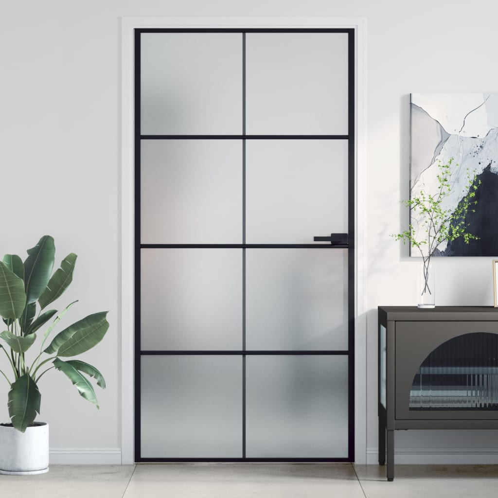 Puerta interior deLGada negra vidrio y aluminio 102,5x201,5 cm wef4666