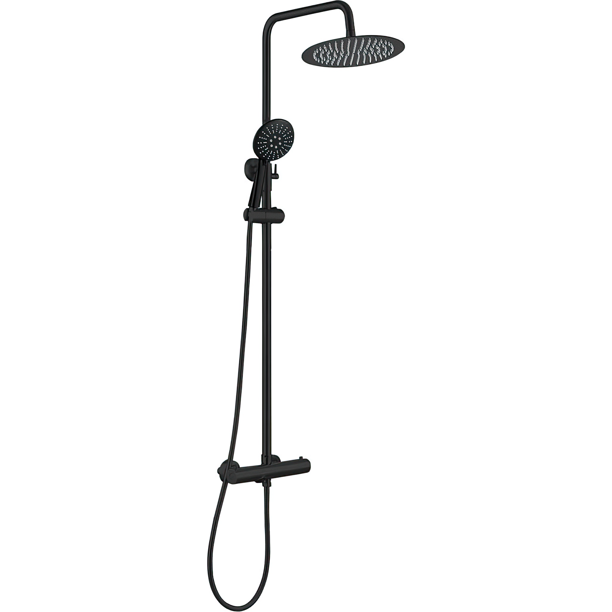 Valaz barra ducha/bañera termostática redonda 150cm negro mate - 20cm