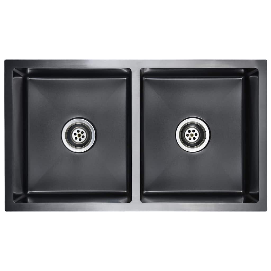 vidaXL fregadero de cocina hecho a mano acero inoxidable negro