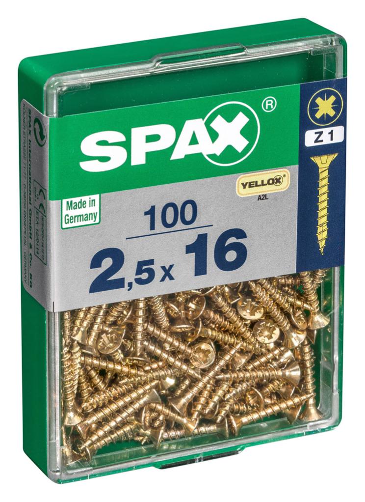 Caja 100 unid. Tornillo madera spax cabeza plana yellox 2,5x16mm