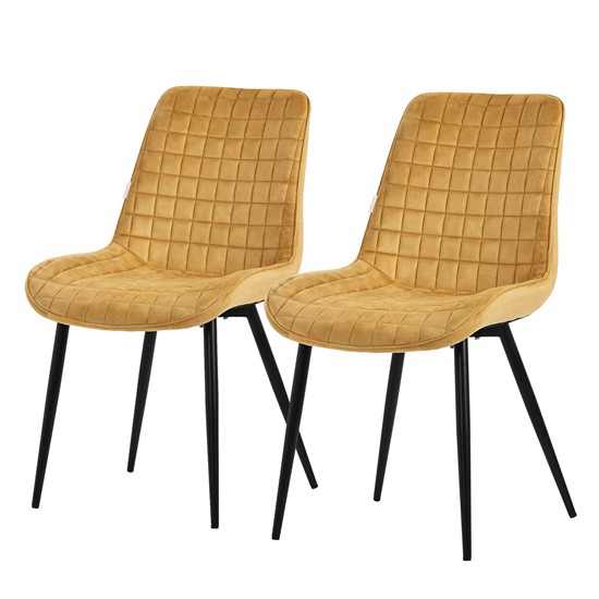 Juego 2x sillas de comedor tapizado amarillo mostaza diseño