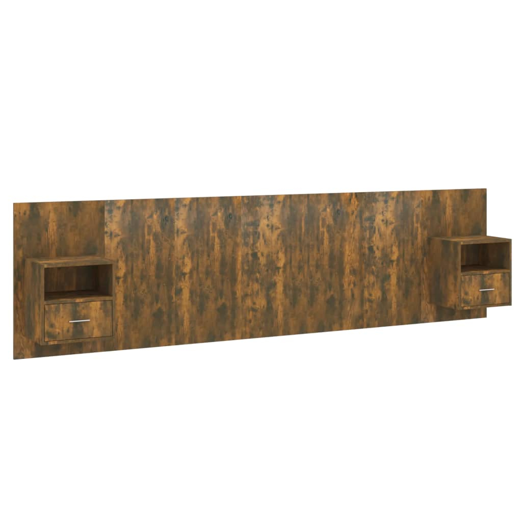 vidaXL cabecero de cama con mesitas madera contrachapada roble ahumado