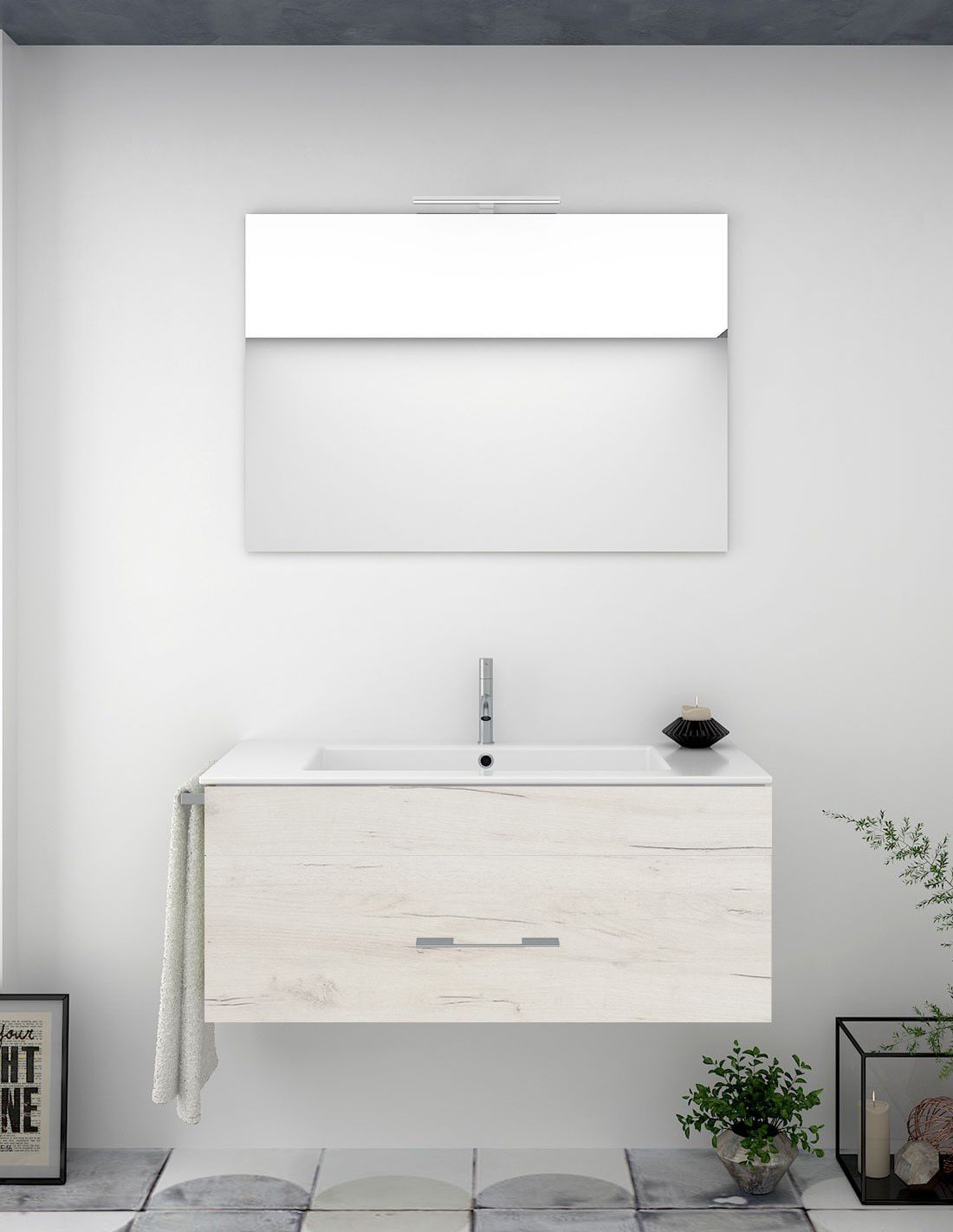 Mueble de baño florencia con lavabo y espejo 75x45cm blanco nórdico