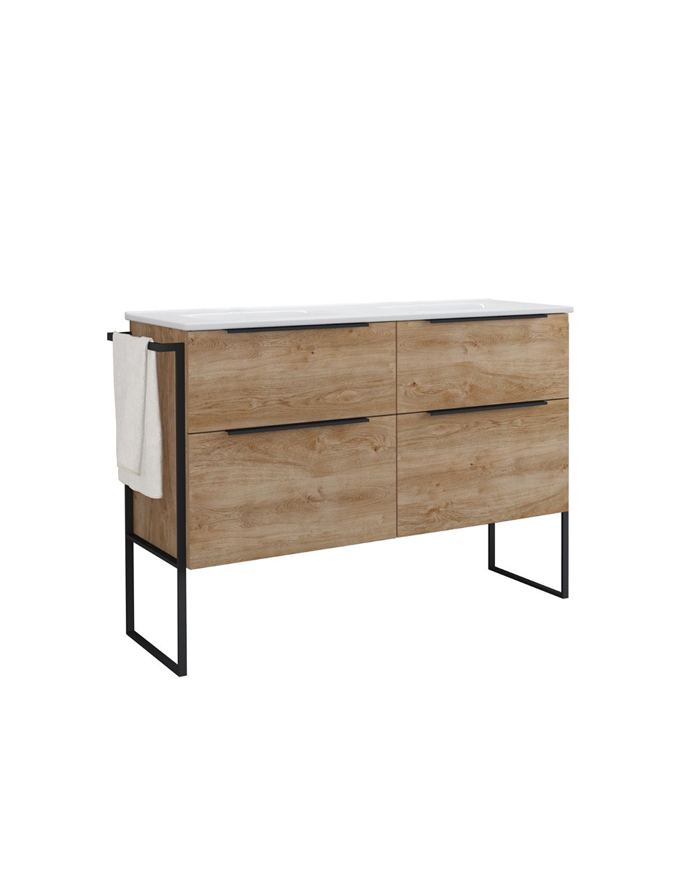 Mueble de baño al suelo con lavabo cerámico | 120cm (2 senos) roble natural