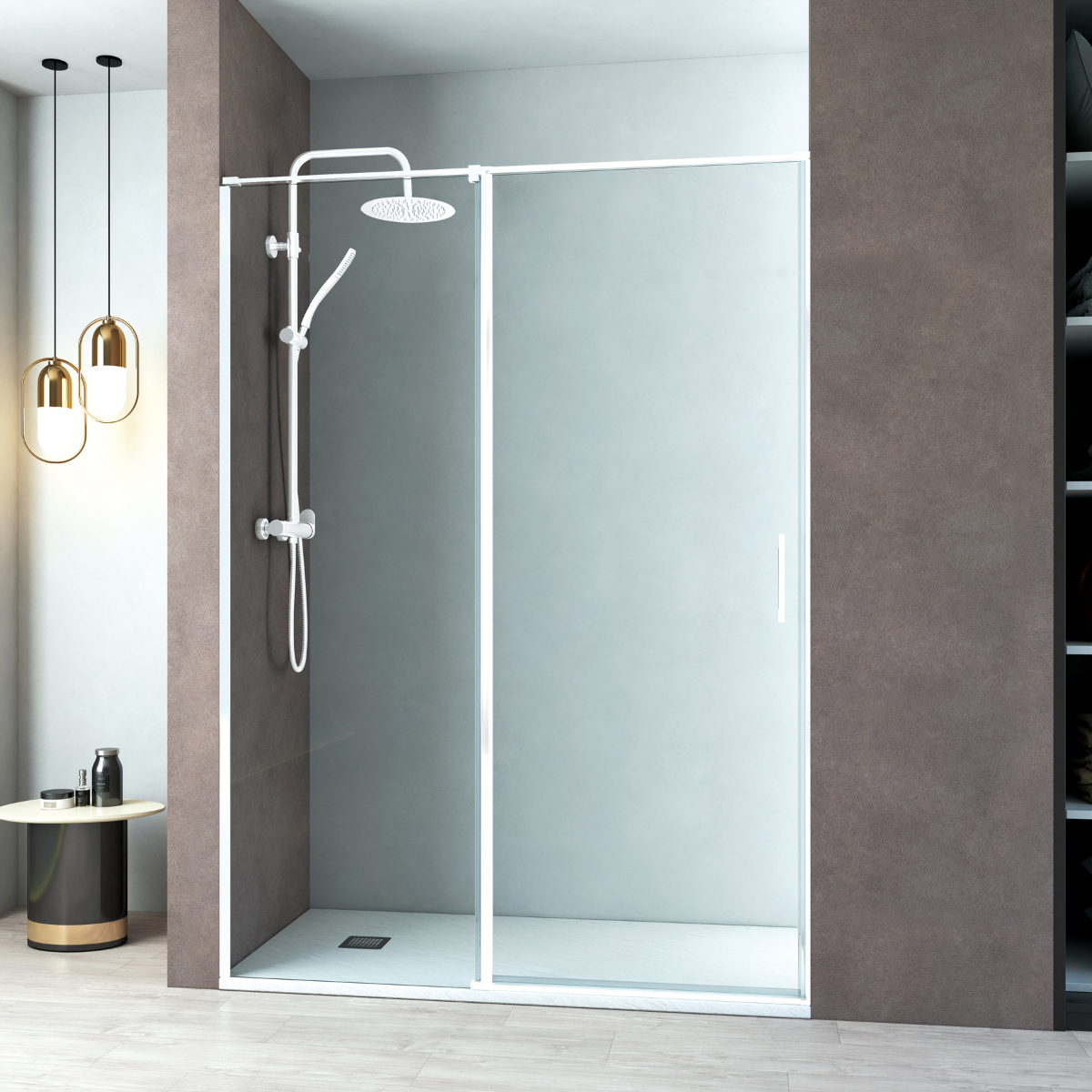 Mampara ducha frontal 1 puerta abatible 1 fijo 90cm blanco