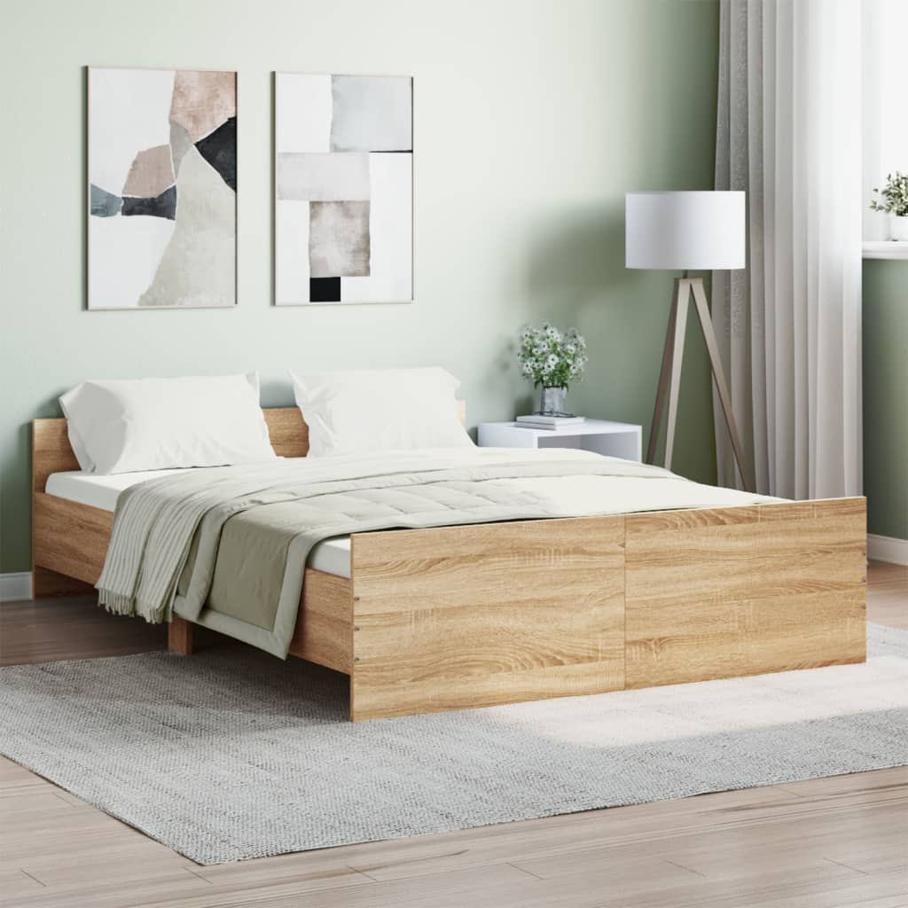 Cama con cabecero piecero roble sonoma 135x190 cm