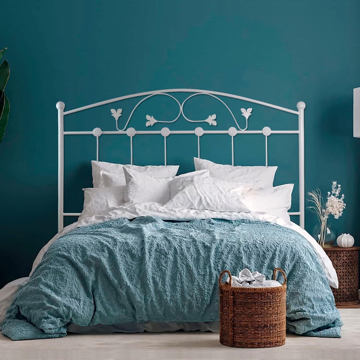 Cabecero de forja manchego, blanco para cama de 105 cm