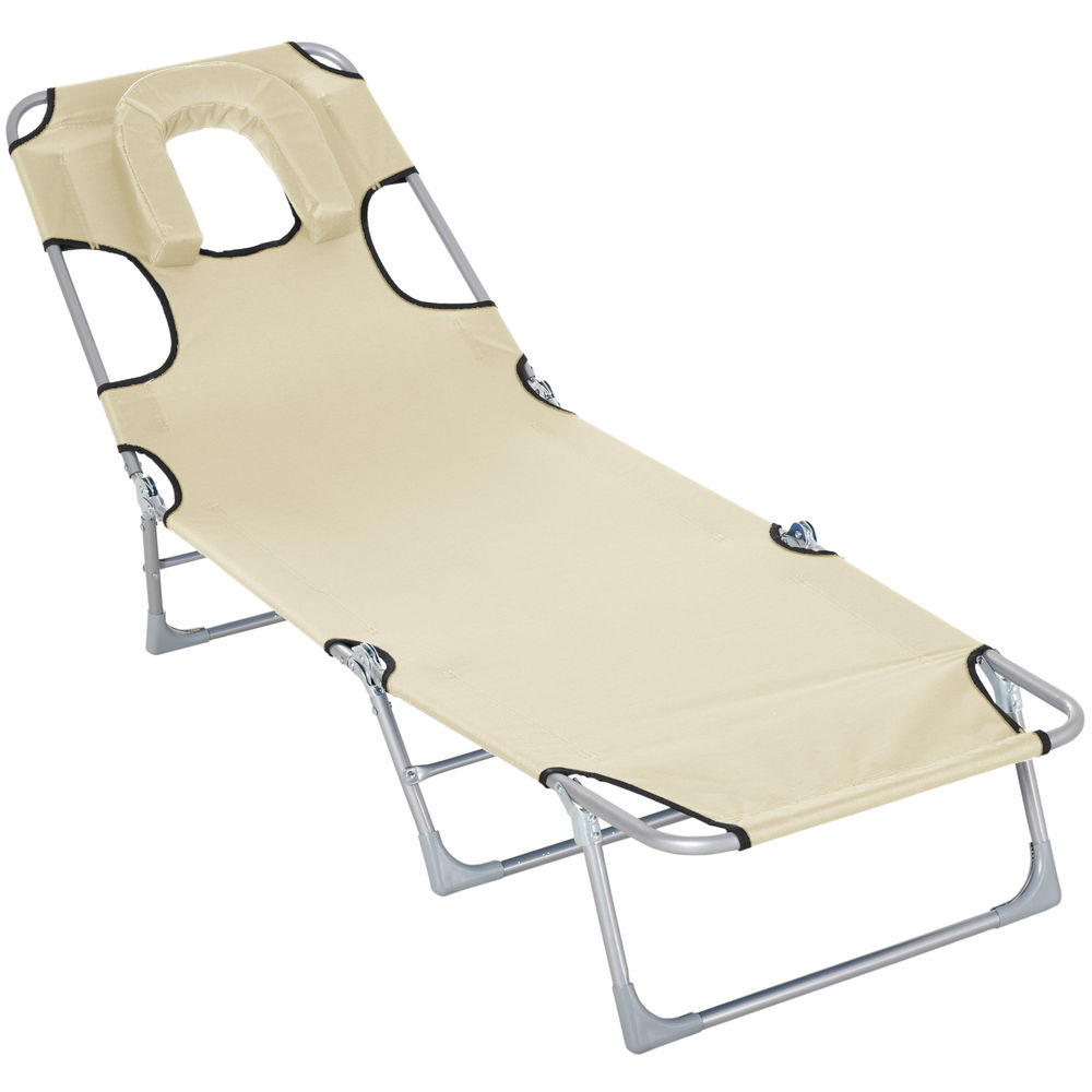 Tumbona reclinable 182x56x28 cm metal, tela oxford color beige Outsunny