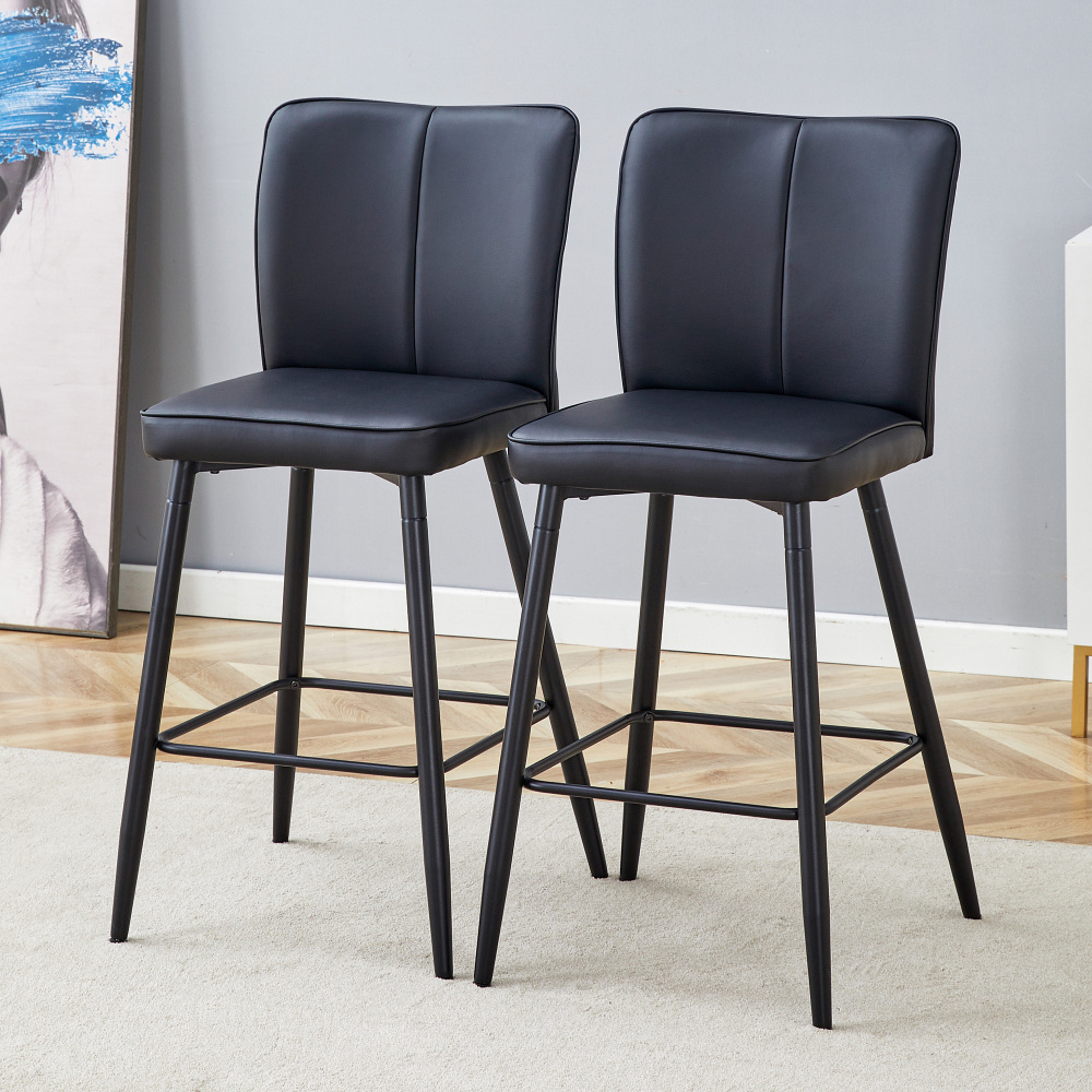 Taburete de bar piel sintética negra respaldo ergonómico reposapiés