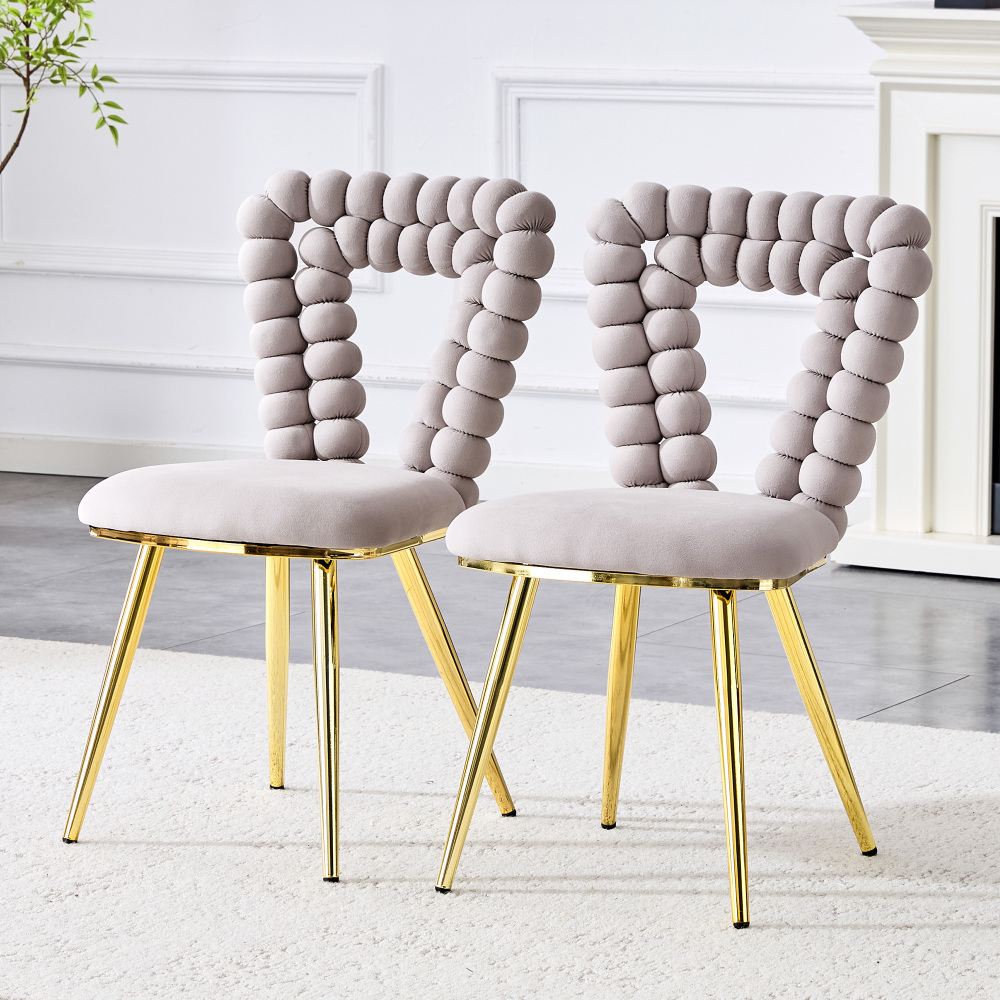 Silla de comedor terciopelo gris claro set de 2 geométrica