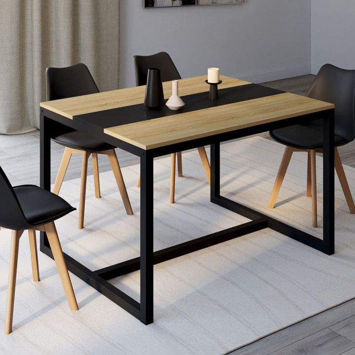 Mesa de comedor industrial - madera y metal negro - 120 cm