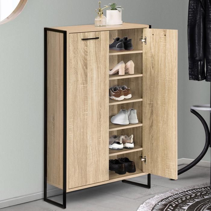 Mueble zapatero de 2 puertas - madera y metal - 60 cm
