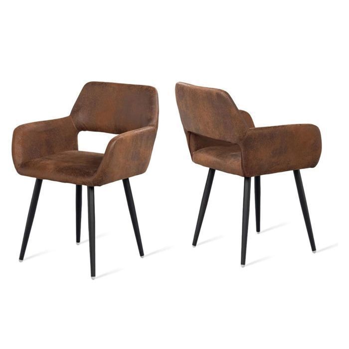 Silla comedor - ante marrón - patas de metal - juego de 2 - 56×56×78 cm