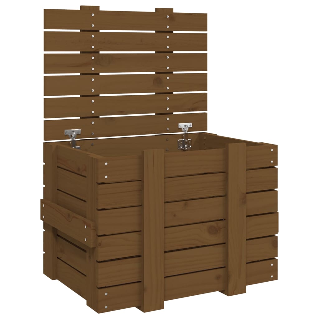 vidaXL caja almacenaje madera maciza pino marrón miel 58x40,5x42 cm