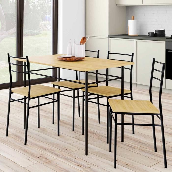 Conjunto de mesa de comedor industrial - 4 sillas - 110x70 cm
