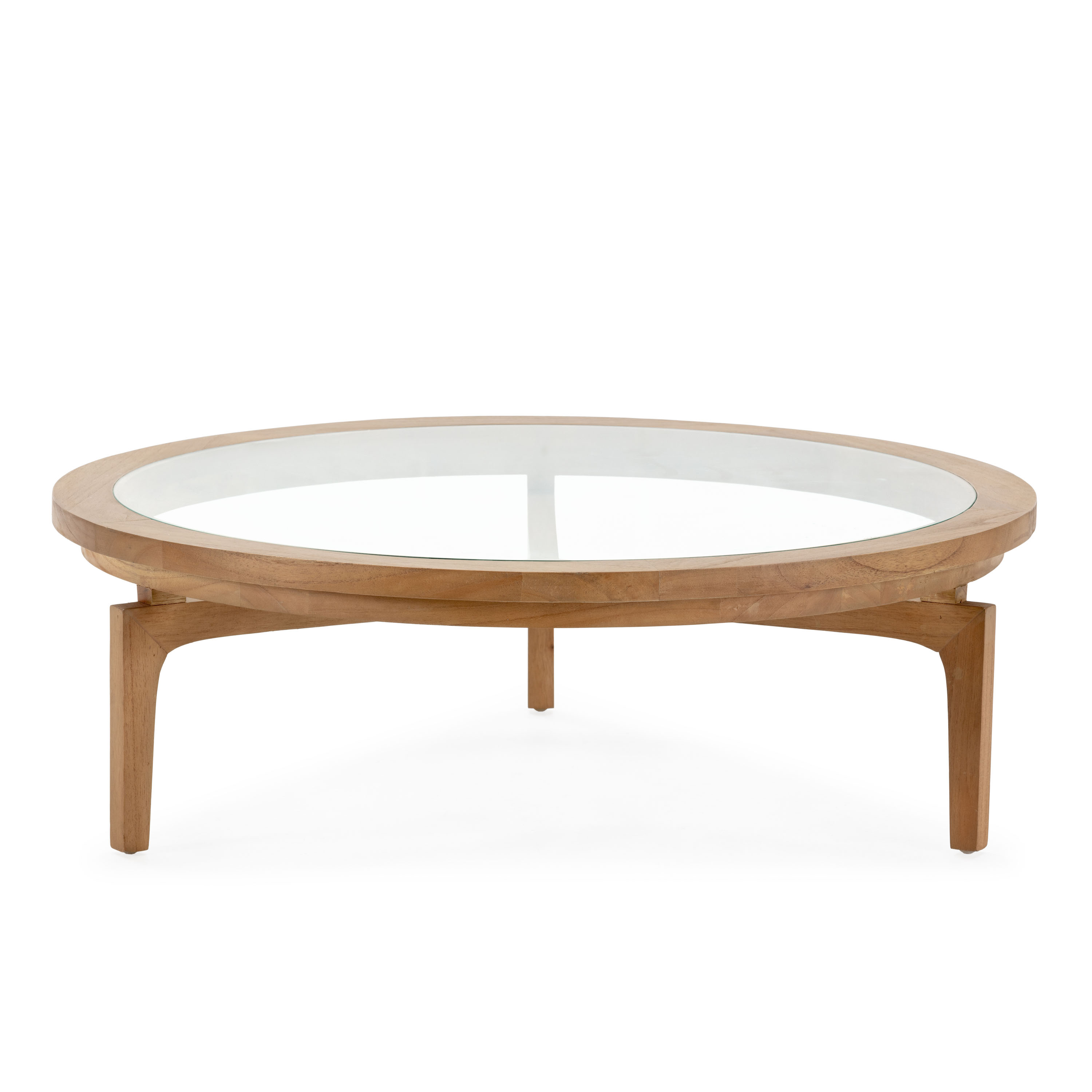 Mesa de centro 100x100x32 madera color marron miel, cristal