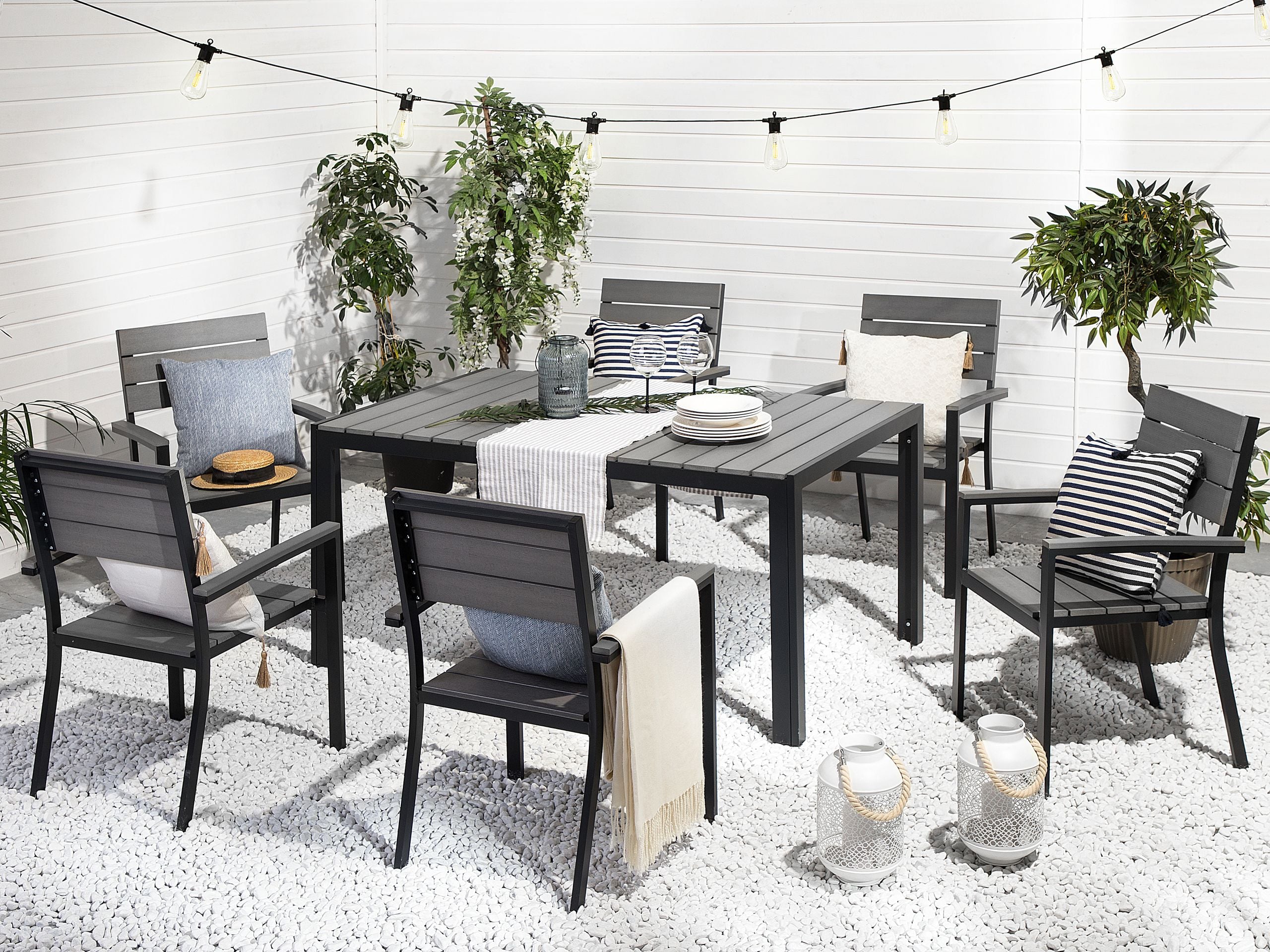 Conjunto de comedor exterior 6 plazas como gris