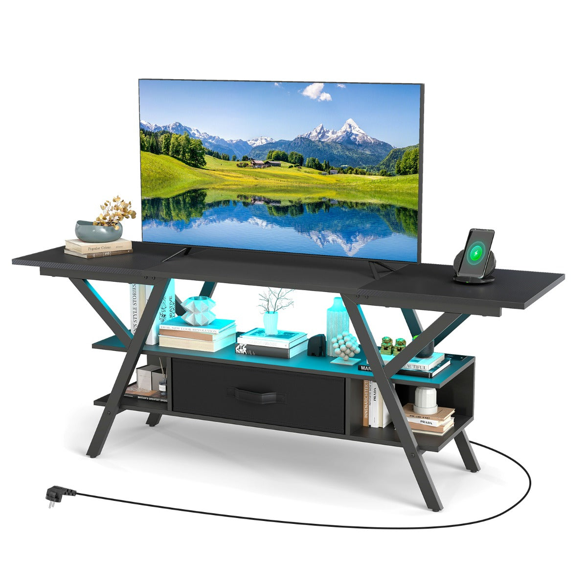 Mueble tv 140x40x54 cm con luces LED y estación