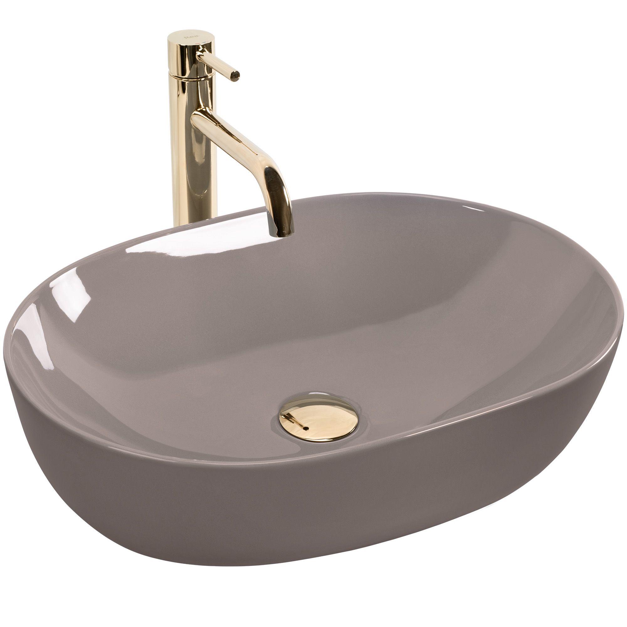 Rea lavabo sobre encimera lisa shiny beige oval, 49x35x14 cm