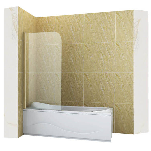 Mampara de bañera 1 hojas vidrio transparente, 70x140 cm, perfil dorado