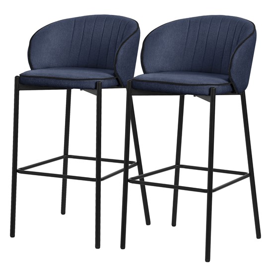2x taburetes de bar azul oscuro 76cm tapizado tela estructura metálica