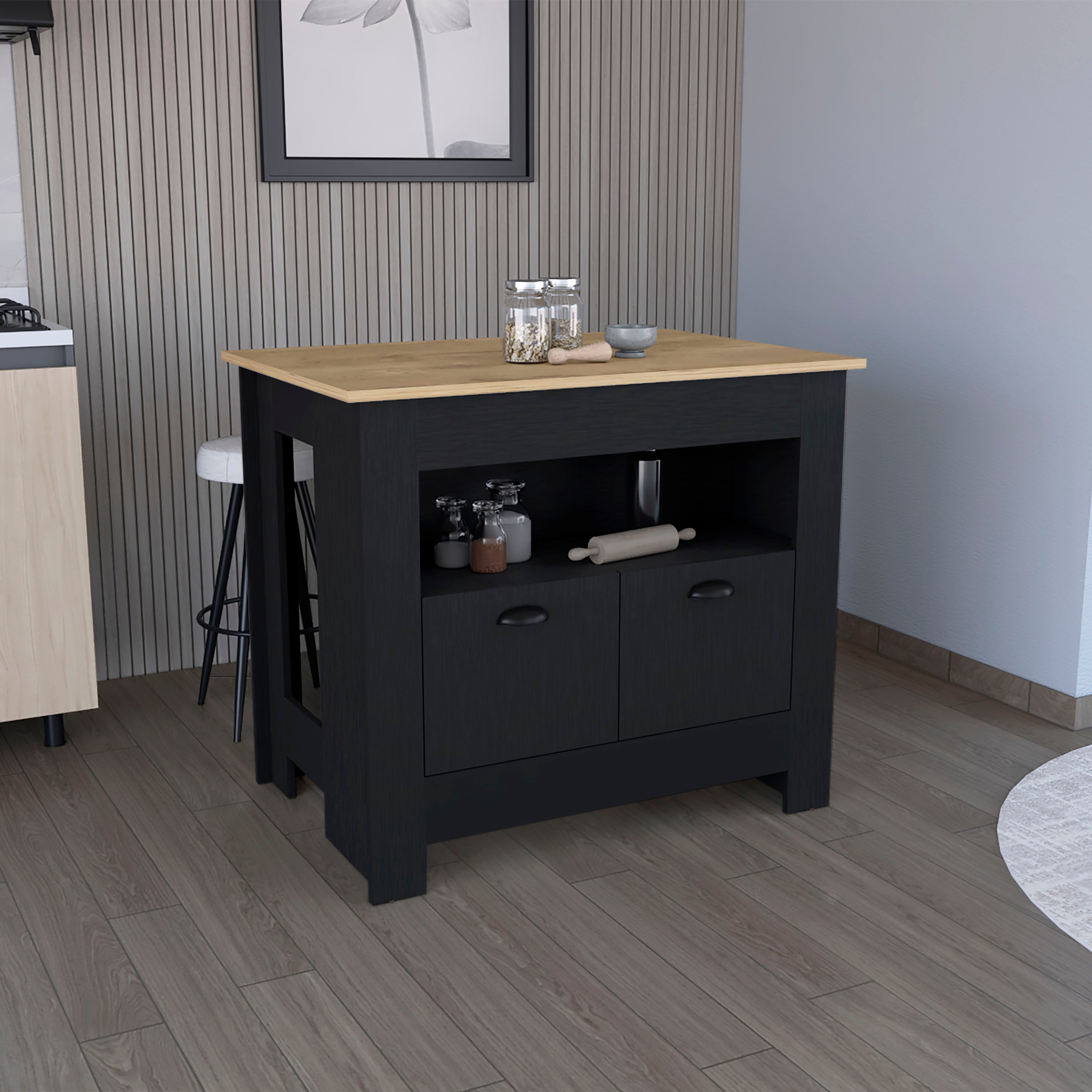 Isla de cocina arlet con 2 puertas y 3 estantes, 89.9 cm x 103 cm x 70 cm