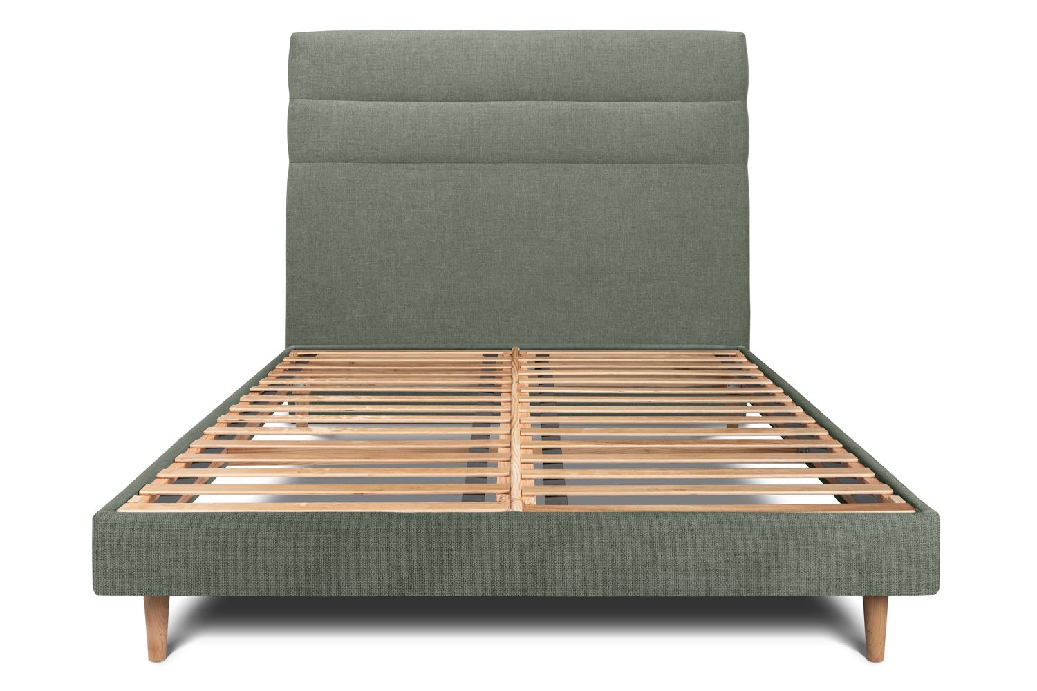 Cama 135x190 cm con cabecero en línea - tejido lienzo mate - verde caqui