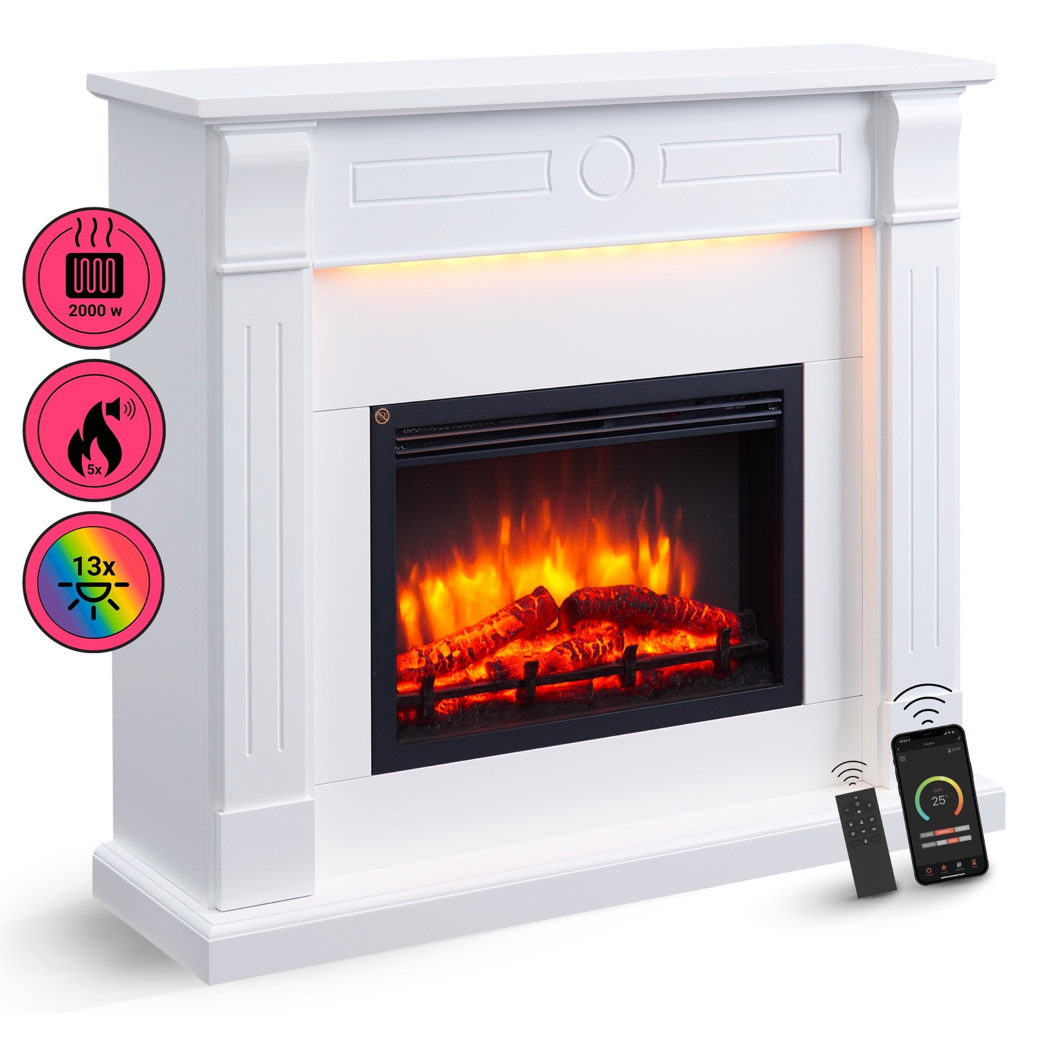 Chimenea eléctrica BALDERIA Hikaru - chimenea de pie - blanco