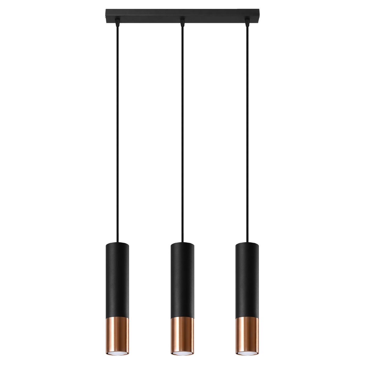 Lámpara coLGante loopez 3 negro/cobre acero 45x90x6cm