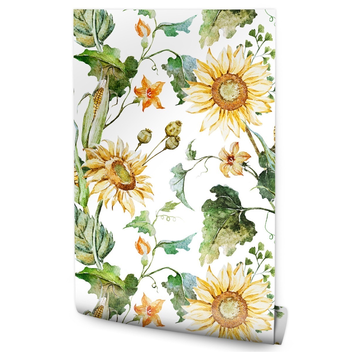 Papel Pintado Dormitorio Con Girasoles Flores Hojas Naturaleza 53cm x 10m