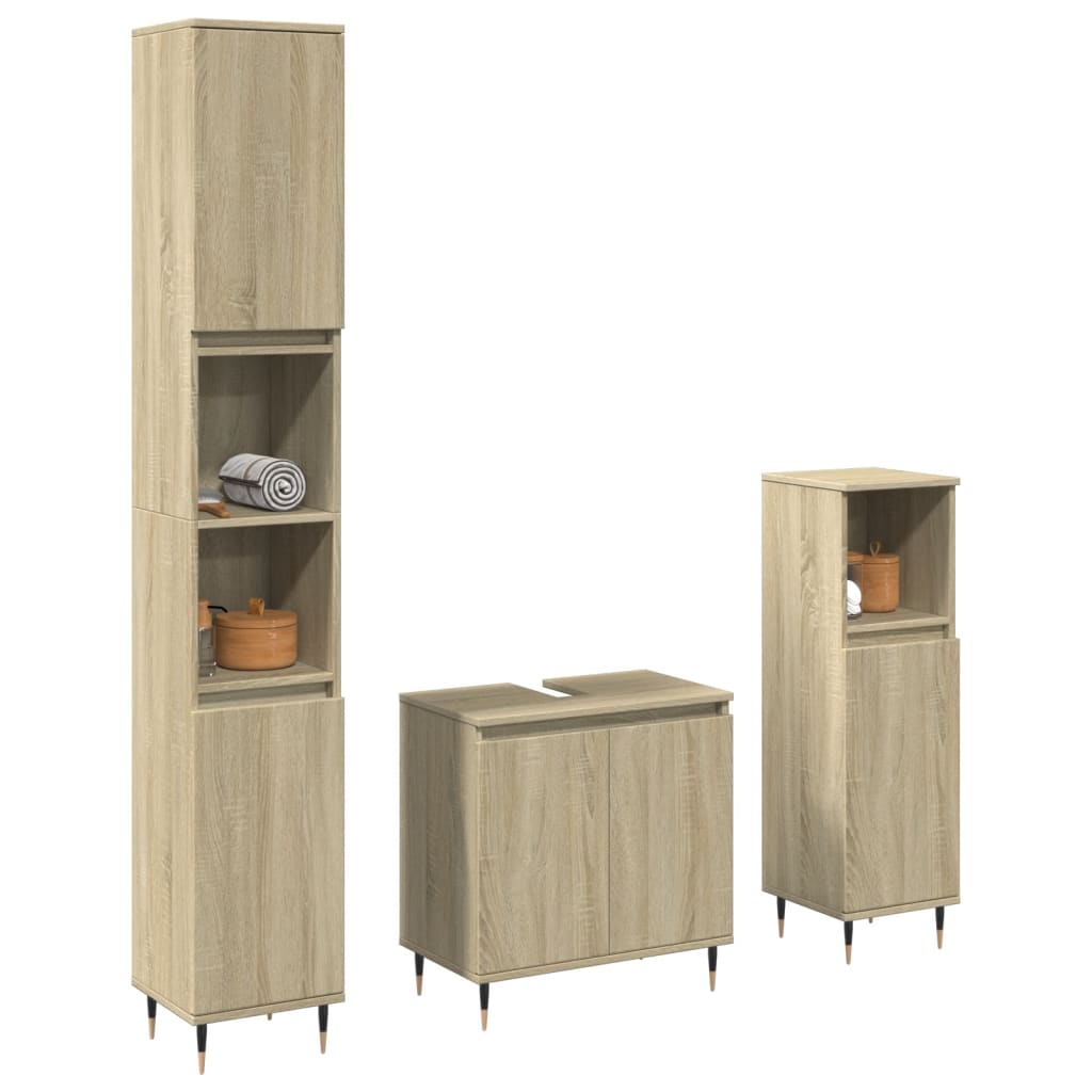 Set de muebles de baño 3 pzas madera contrachapada roble sonoma