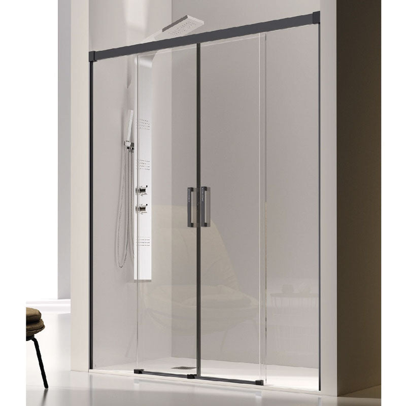 Mampara frontal 2 fijos + 2 puertas correderas 180 cm glasé perfil negro