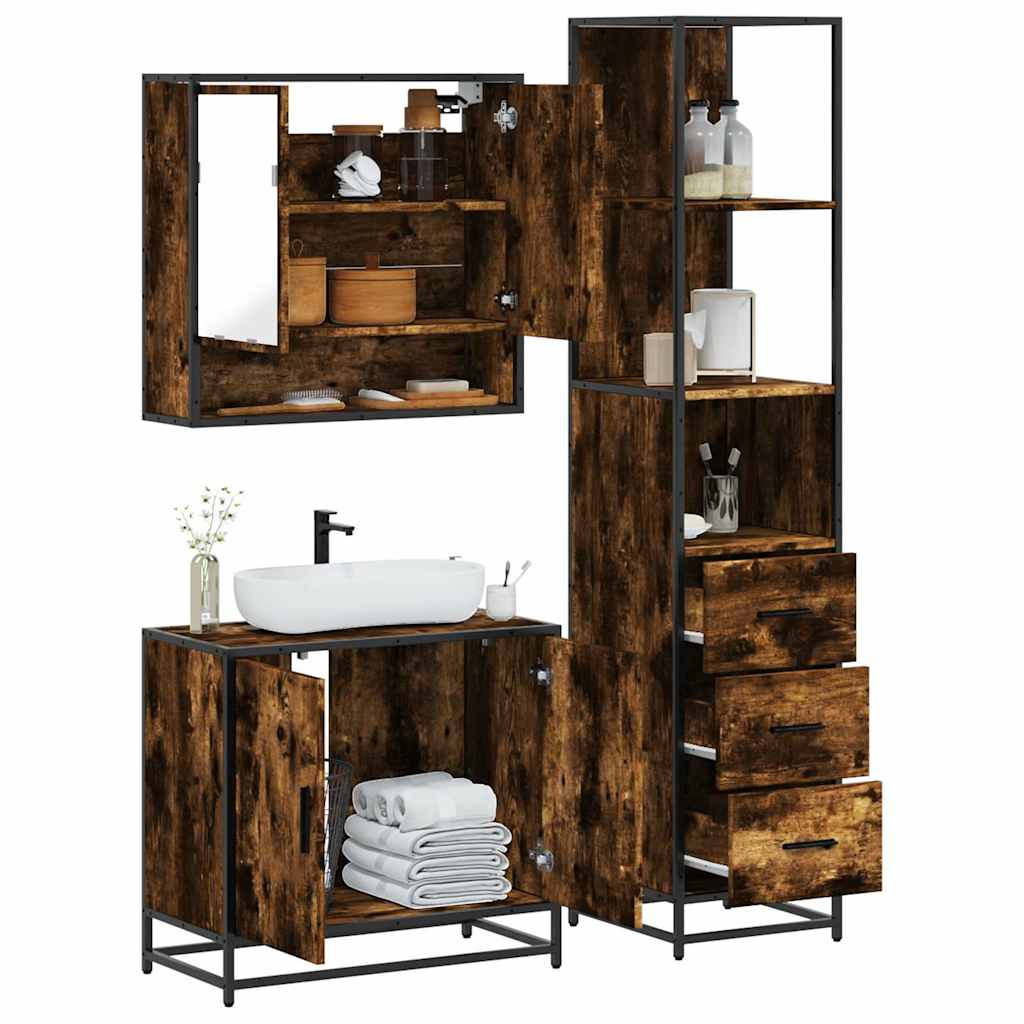 Set de muebles baño 3 pzas madera contrachapada roble ahumado esb4798