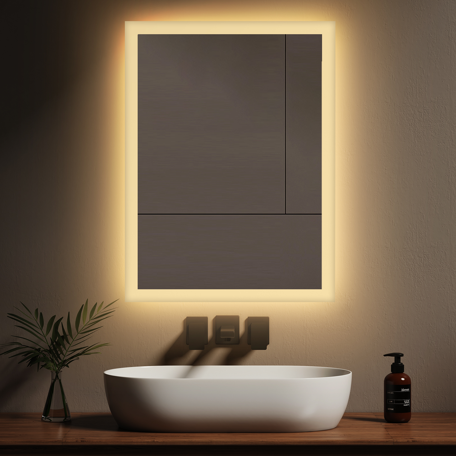 Emke espejo de baño con luz LED espejo de baño 80x60cm, luz cálida