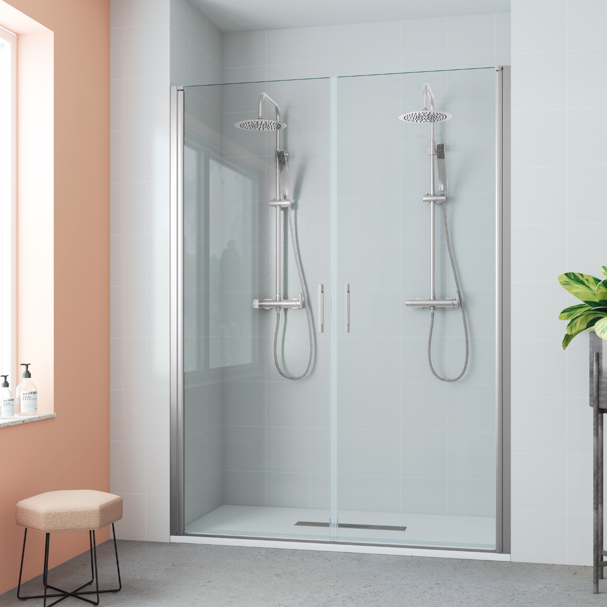 Mampara ducha frontal 2 puertas abatible 110cm transparente cromo