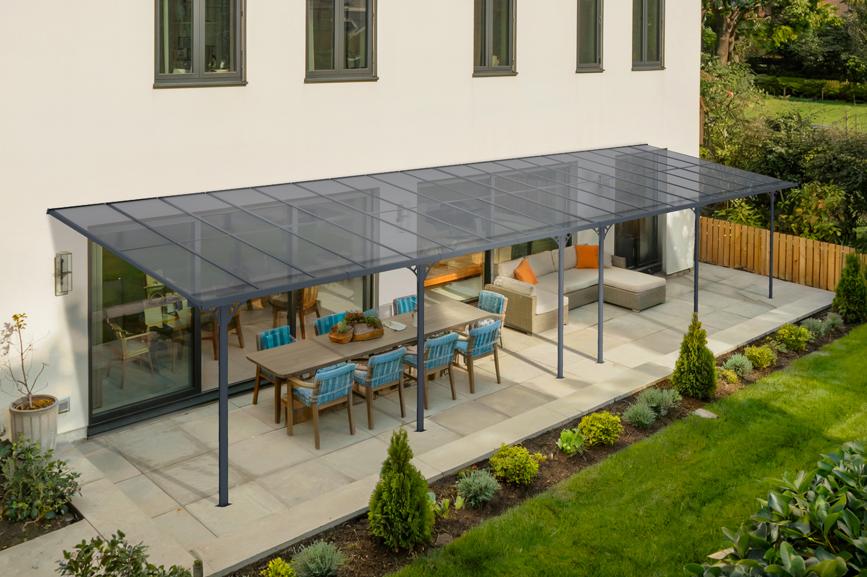 Pérgola de pared aluminio kleo gris 1100 x 300cm-de techo policarbonato