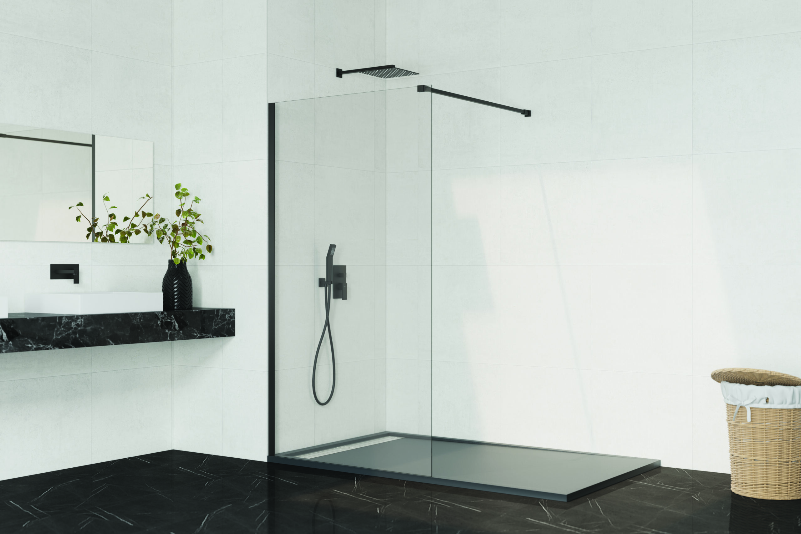 Panel fijo de ducha screen negro transparente 116,5-118cm