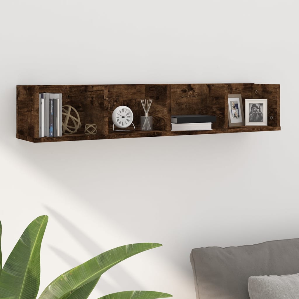 Estante de pared para cd madera color roble ahumado 100x18x18cm es8549