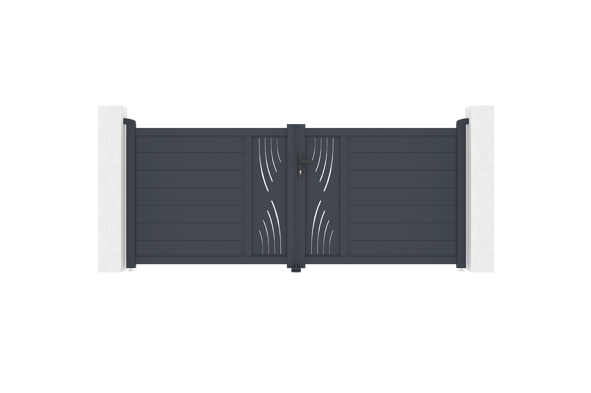 Puerta abatible 3m veleta al.120cm aluminio + 2 postes 15x15cm al.166cm