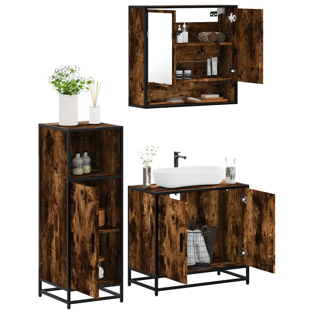Set de muebles baño 3 pzas madera contrachapada roble ahumado esb9780
