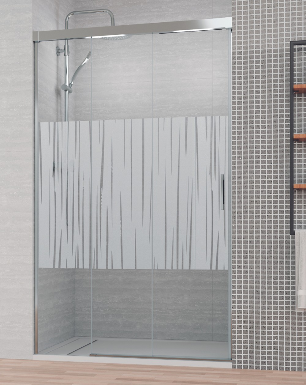 Mampara ducha frontal 3 cristales | cromo 145 cm (adaptable 140,1-145cm)