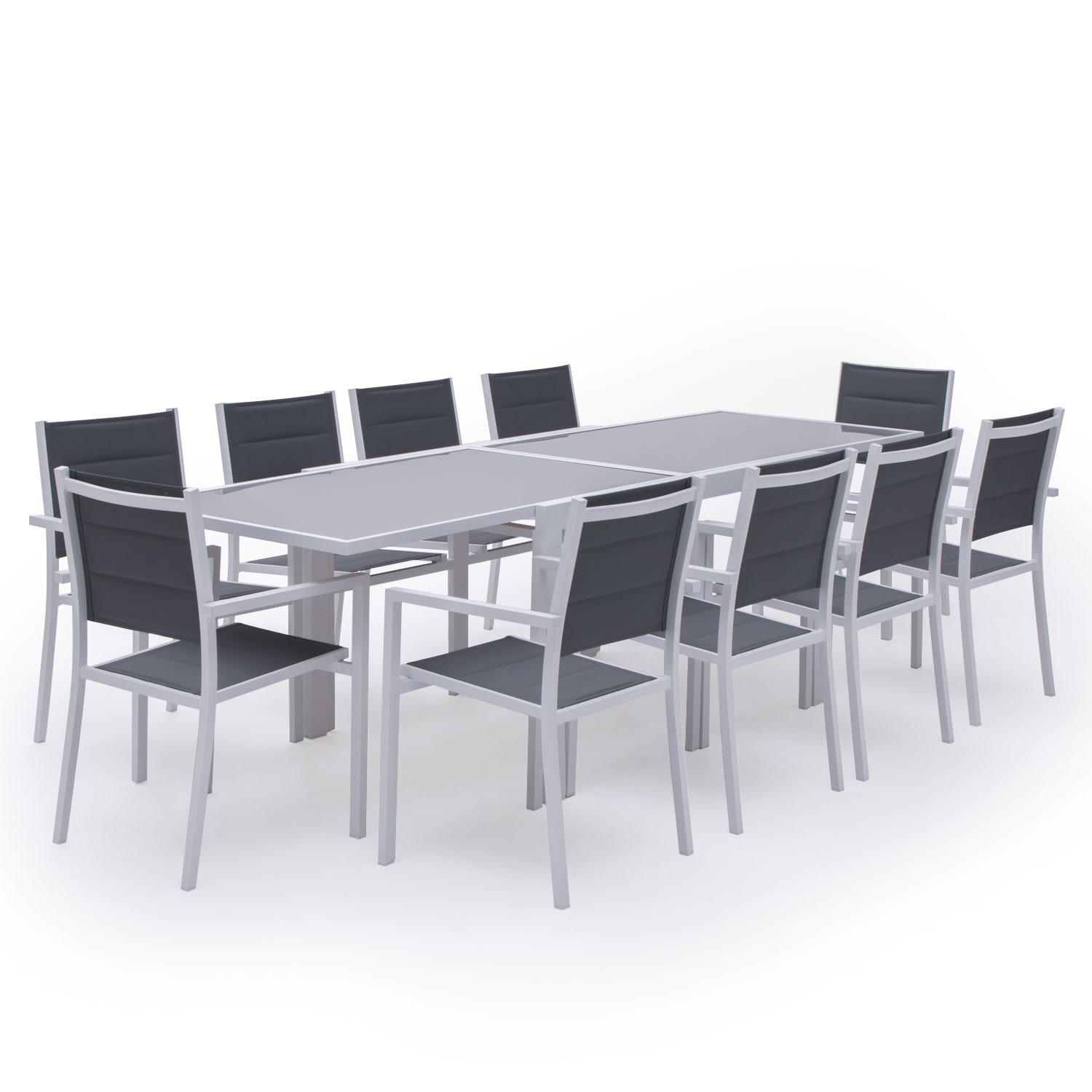 Conjunto jardín extensible lampedusa 10 plazas textil gris aluminio blanco